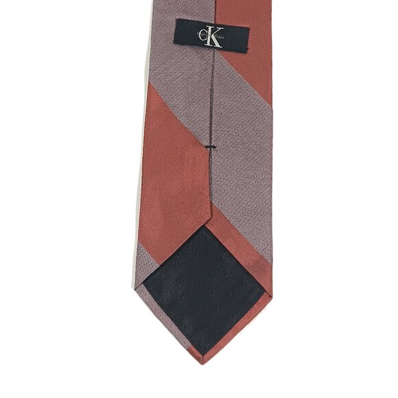Calvin Klein Men’s Silk Tie Metallic Copper Blue Wide Striped 59" Designer New - Picture 4 of 4